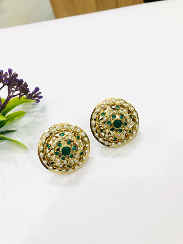 Green Jadau Stud Earrings
